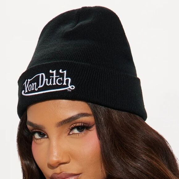 Von Dutch Black Knit Beanie Hat Classic Folded Cuff #7 - Picture 1 of 4